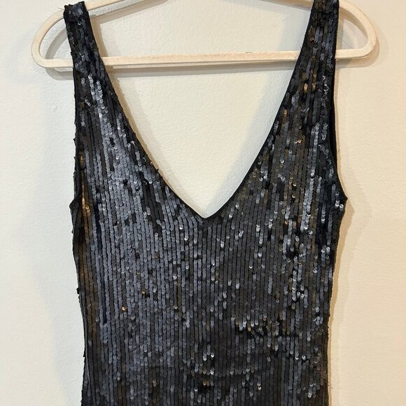 Free People Intimately Black Sequin Scoop Neck Open Back Mini Slit Dress XS - Picture 3 of 7